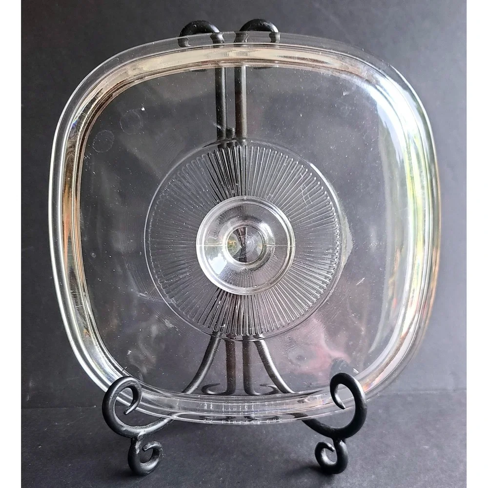 Pyrex A-9-C Clear Glass Square Lid Corning Ware Replacement Sunburst Knob 1960's